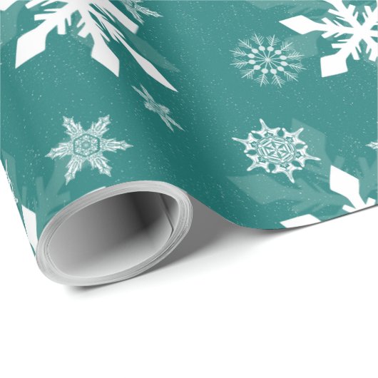 Kerstfeestdag Blauwgroen Snowflake Cadeaupapier (Rol Hoek)