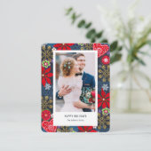 Kerstfeestdag | Bloemen en sneeuw | Fotokaart Feestdagenkaart (Staand voorkant)