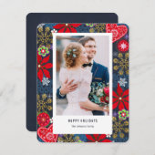 Kerstfeestdag | Bloemen en sneeuw | Fotokaart Feestdagenkaart (Voorkant / Achterkant)