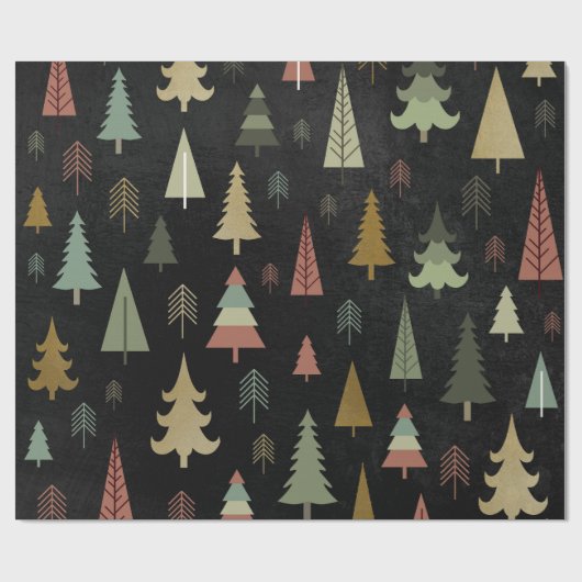 Kerstfeestdag - Bomen op zwart Cadeaupapier (Vlak)