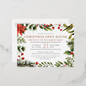 Kerstfeestdag Botanische Roos Gold Folie Uitnodiging Briefkaart (Voorkant / Achterkant)