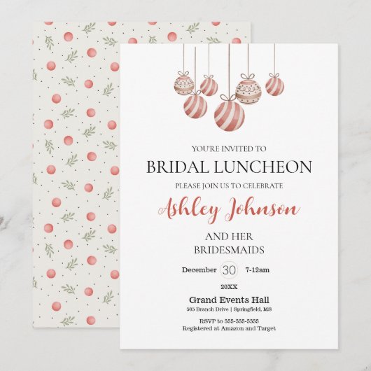Kerstfeestdag Bridal Luncheon uitnodiging (Voorkant / Achterkant)