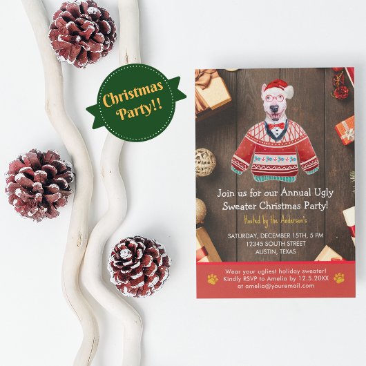 Kerstfeestdag Bull Terrier Ugly Sweater Party Kaart