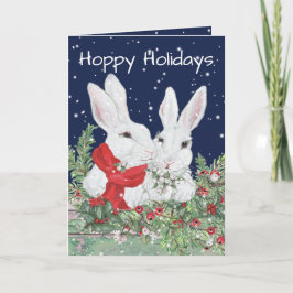 Kerstfeestdag Bunny Rabbit Greenery Cute Feestdagen Kaart