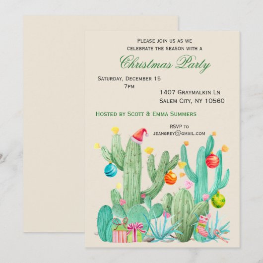 Kerstfeestdag Cactus Desert Southwest Kaart (Voorkant / Achterkant)