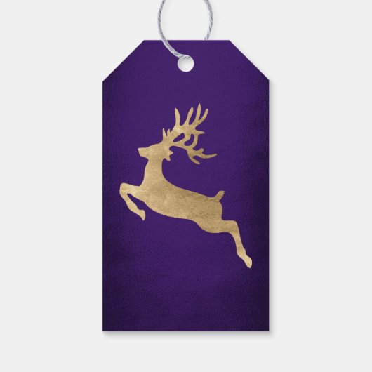kerstfeestdag cadeau Label Paars Gold Reniadeer Cadeaulabel (Achterkant)