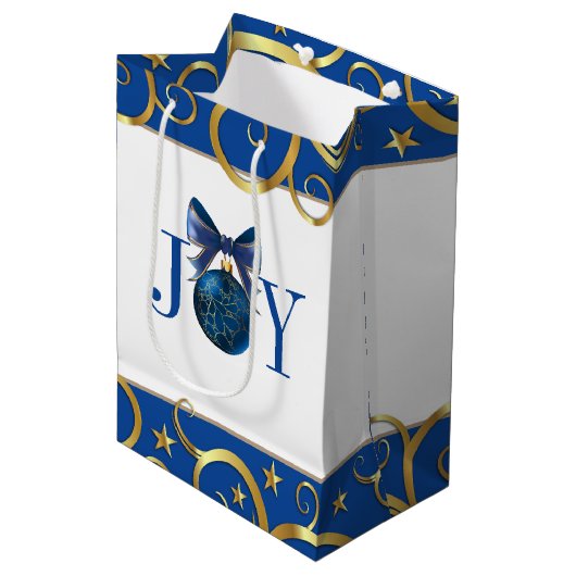 kerstfeestdag cadeautas, JOY Ornament Medium Cadeauzakje (Voorkant Gekanteld)