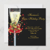 Kerstfeestdag Champagne Red Gold Black 4 Kaart (Achterkant)