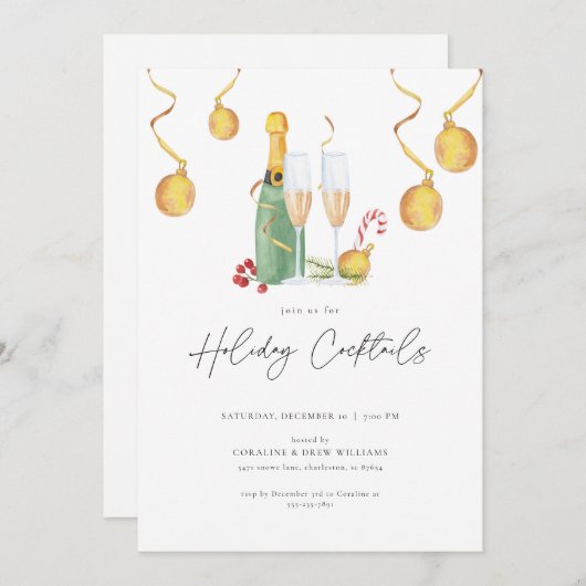 Kerstfeestdag Cocktail Party Uitnodiging Volwassen (Voorkant / Achterkant)