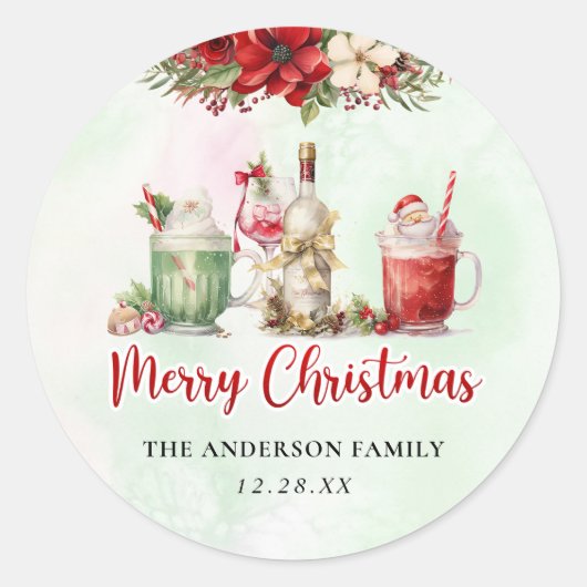 Kerstfeestdag cocktail ronde sticker (Voorkant)