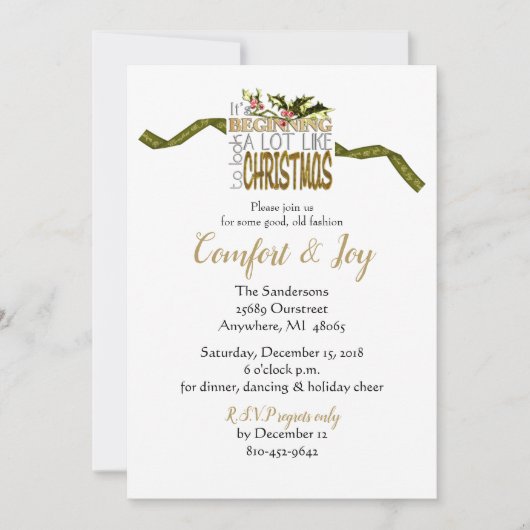 Kerstfeestdag Comfort en Joy Kaart (Voorkant)