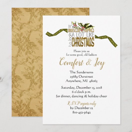 Kerstfeestdag Comfort en Joy Kaart (Voorkant / Achterkant)