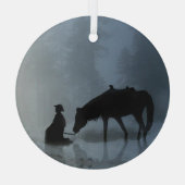 Kerstfeestdag Cowboy en paard Glas Ornament (Achterkant)