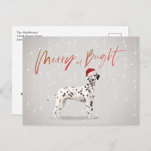 Kerstfeestdag Dalmatian Merry Bright Briefkaart (Voorkant / Achterkant)