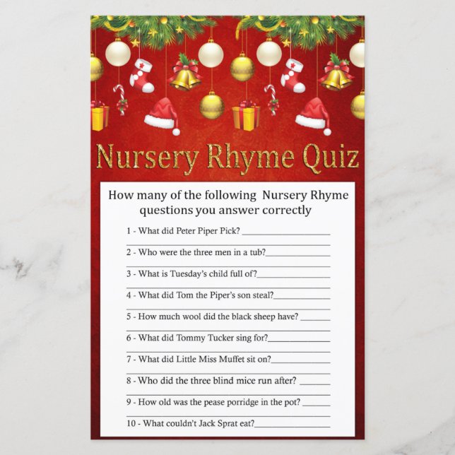 kerstfeestdag decor Nursery Rhyme Quiz game (Voorkant)