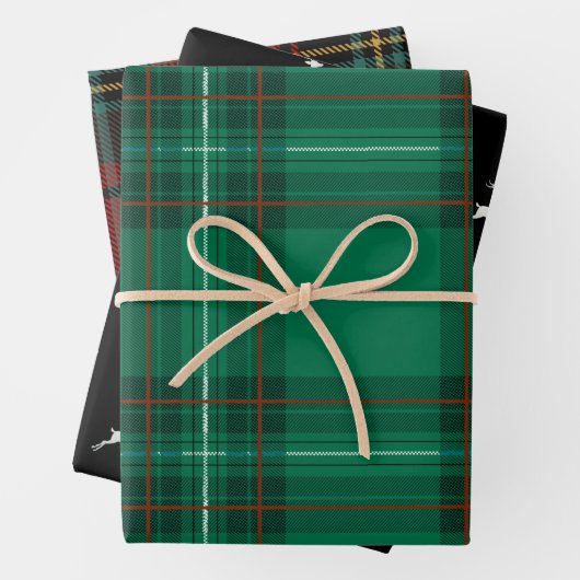 Kerstfeestdag Deer Red Green Pset gesorteerd Inpakpapier Vel (In situ)