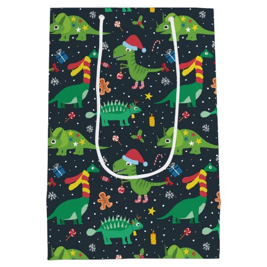 Kerstfeestdag Dinosaur Gift Bag Medium Cadeauzakje (Achterkant)