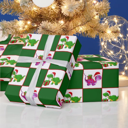 kerstfeestdag, dinosauruspatroonblad cadeaupapier (Feestdagen)