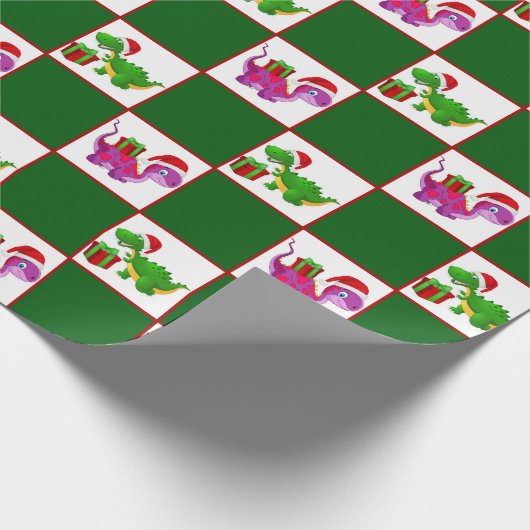 kerstfeestdag, dinosauruspatroonblad cadeaupapier (Hoek)