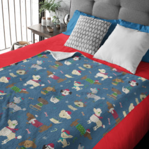 Kerstfeestdag - Dog Fun Festive Pattern Doggies Fleece Deken