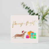 Kerstfeestdag Dog Tan Dachshund Greeting (Staand voorkant)