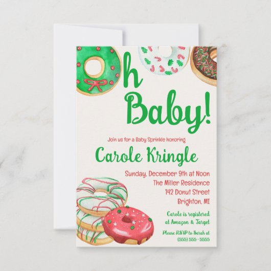 Kerstfeestdag Donut Baby Sprinkle, Shower Kaart (Voorkant)