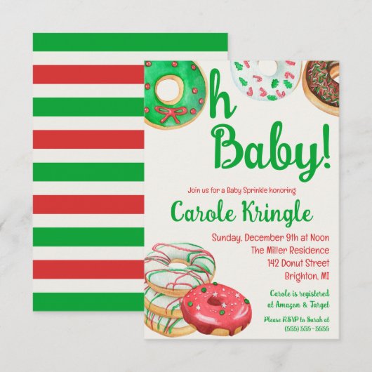 Kerstfeestdag Donut Baby Sprinkle, Shower Kaart (Voorkant / Achterkant)