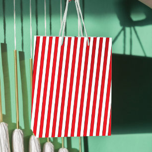 Kerstfeestdag Eenvoudig rood gestreept feestelijk Medium Cadeauzakje