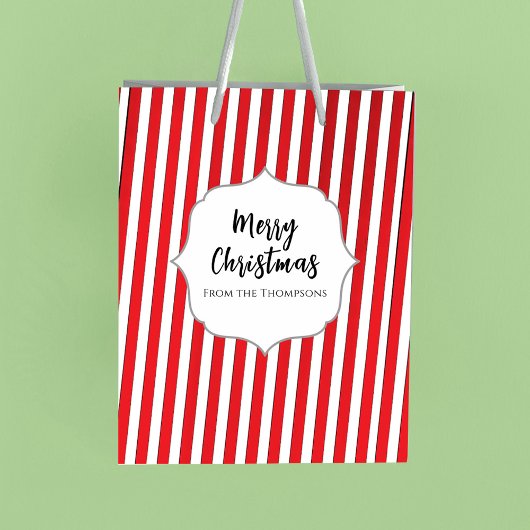 Kerstfeestdag Eenvoudig rood gestreept feestelijk Medium Cadeauzakje