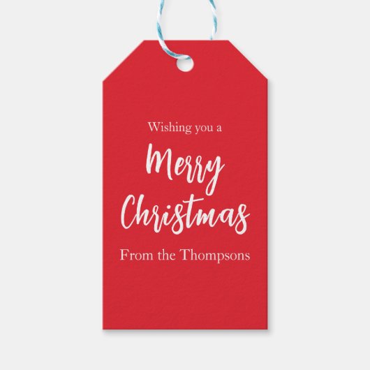 Kerstfeestdag Eenvoudige Rode Striped minimalistis Cadeaulabel (Voorkant)