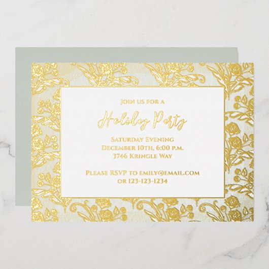 Kerstfeestdag Elegant Green Floral Foliage Folie Feestdagenkaart (Voorkant / Achterkant)