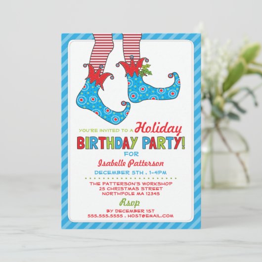 Kerstfeestdag Elf Birthday - uitnodiging (Staand voorkant)