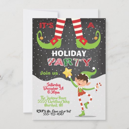 Kerstfeestdag Elf Party in de sneeuwuitnodiging Kaart (Voorkant)