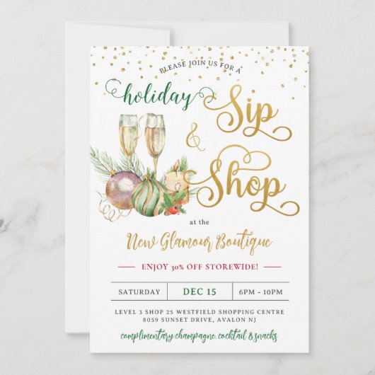 Kerstfeestdag en verkoop van champagne kaart (Voorkant)