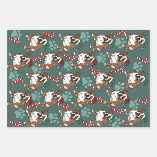 Kerstfeestdag Engelse bulledog Inpakpapier Vel (Voorkant 3)