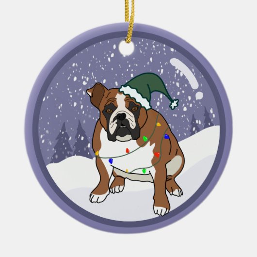 Kerstfeestdag Engelse bulledog Keramisch Ornament (Voorkant)