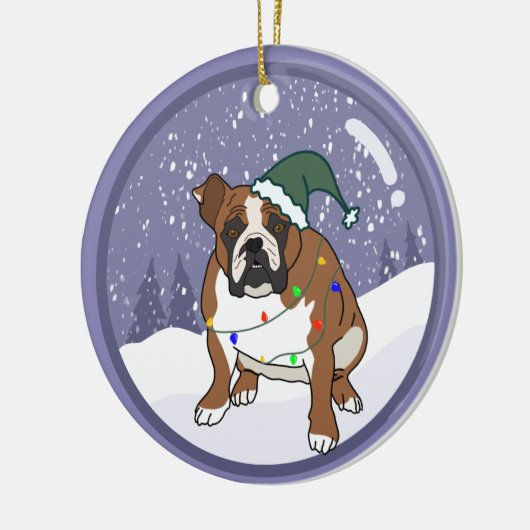 Kerstfeestdag Engelse bulledog Keramisch Ornament (Links)