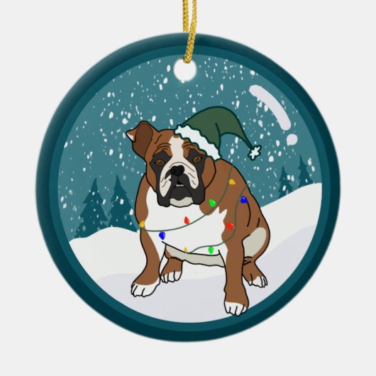 Kerstfeestdag Engelse bulledog Keramisch Ornament (Voorkant)