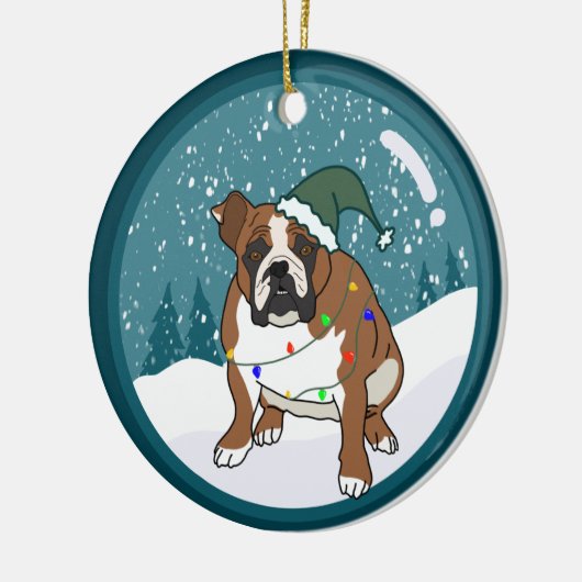 Kerstfeestdag Engelse bulledog Keramisch Ornament (Links)