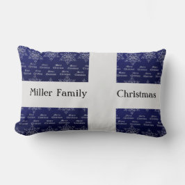 Kerstfeestdag Familienaam Blauwe Witte Snowflake Kussen