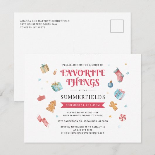 kerstfeestdag favoriete dingen cadeaufeest uitnodiging briefkaart (Voorkant / Achterkant)