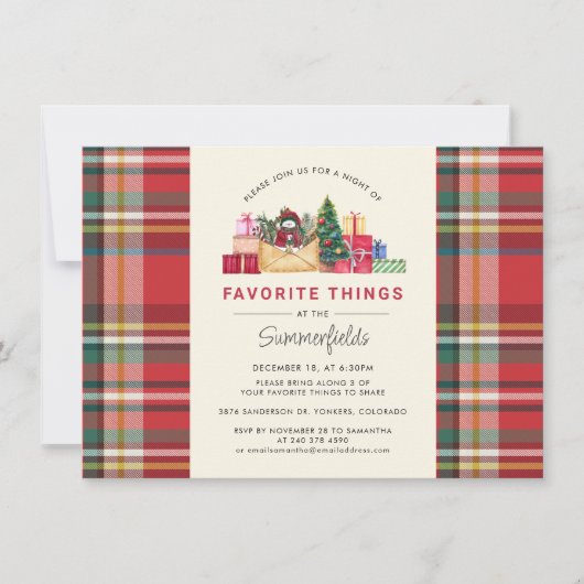 Kerstfeestdag Favoriete Dingen Partij Opgezet Rood Kaart (Voorkant)