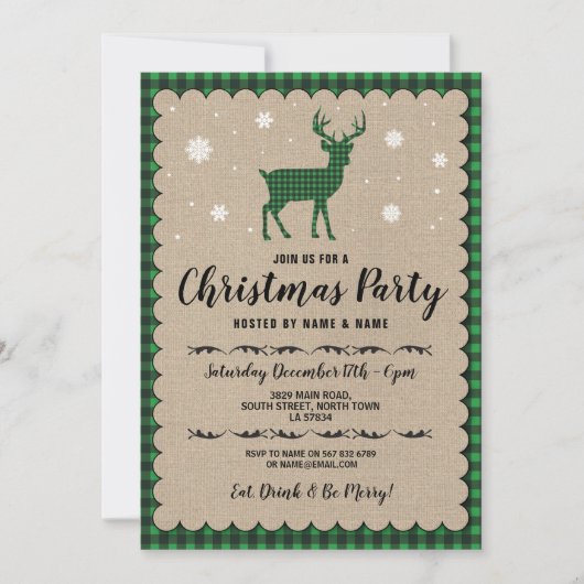 Kerstfeestdag feestdag deer Snowflake groene chequ Kaart (Voorkant)