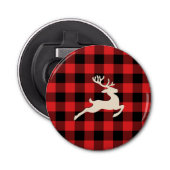 Kerstfeestdag feestdag feestdag roodzwart Gingham Button Flesopener (Voorkant)