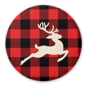 Kerstfeestdag feestdag feestdag roodzwart Gingham Keramische Knop