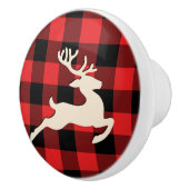 Kerstfeestdag feestdag feestdag roodzwart Gingham Keramische Knop (Rechts)