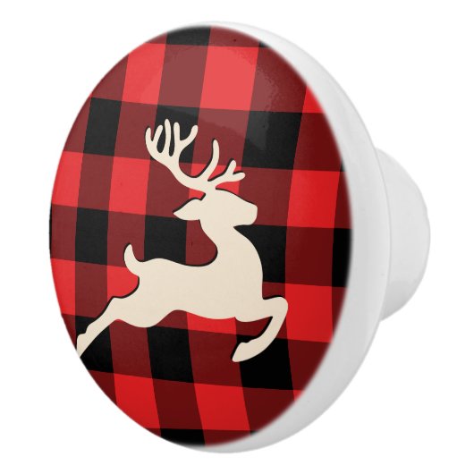 Kerstfeestdag feestdag feestdag roodzwart Gingham Keramische Knop (Rechts)