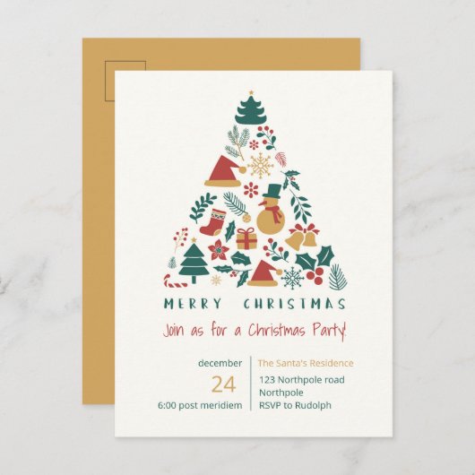 Kerstfeestdag feestelijke winter december uitnodiging briefkaart (Voorkant / Achterkant)