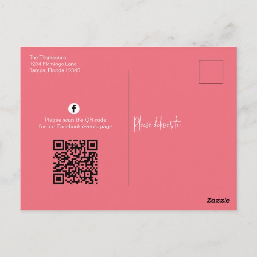 Kerstfeestdag Flamingo QR Code Sociale media Briefkaart (Achterkant)