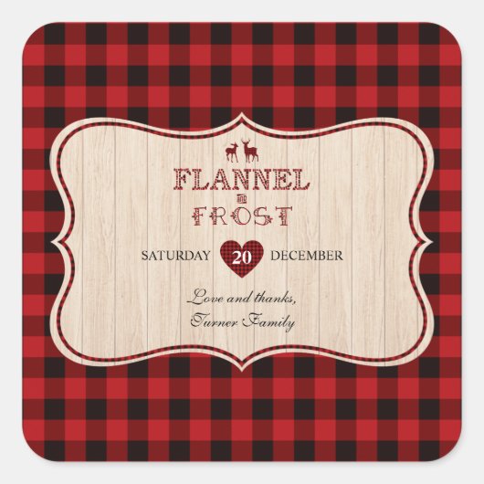 Kerstfeestdag, flatel en Frost Lumberjack Vierkante Sticker (Voorkant)